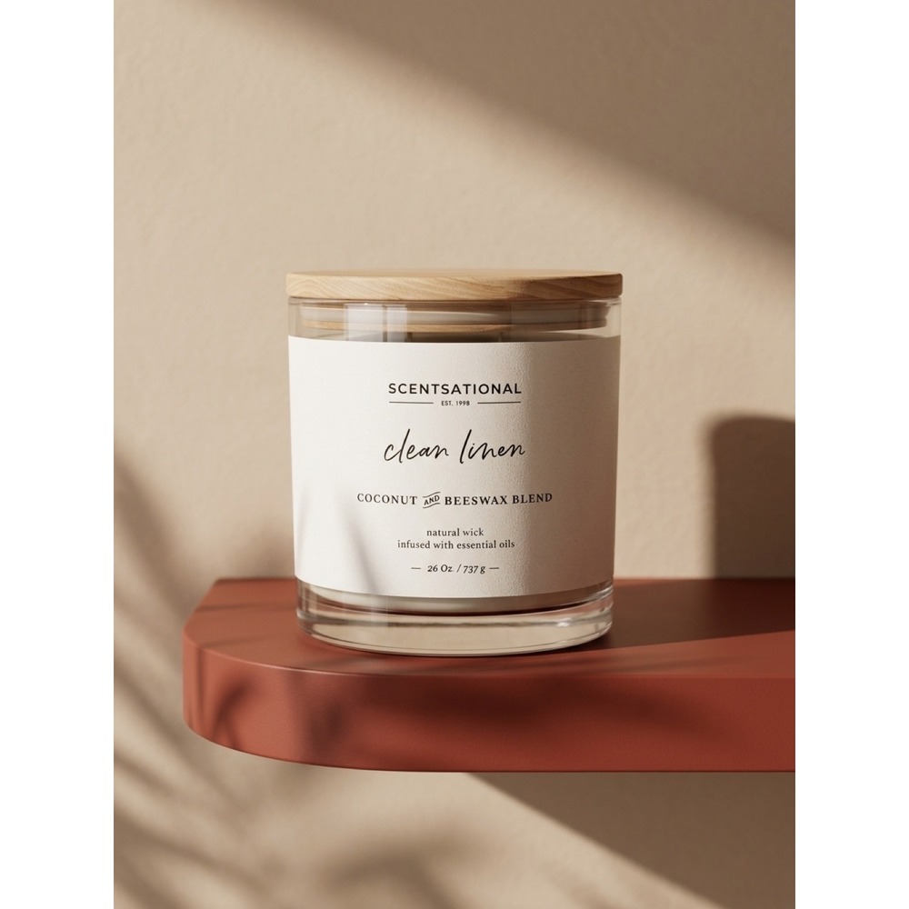Scentsational Clean Linen Coconut & Beeswax Candle 26 Oz New
